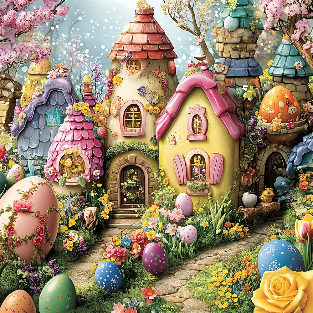 Easter Egg Backdrop Colorful Village Fairy Tale Backdrop BRP12-743