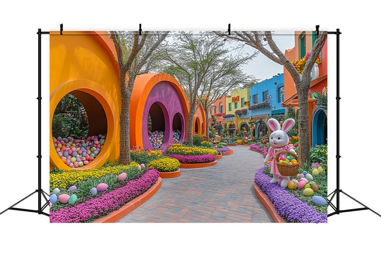 Easter Photography Backdrop Colorful Easter Egg Town Backdrop BRP12-745