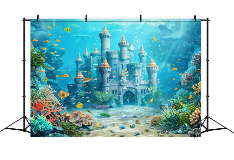 Mermaid Backdrop Diy Majestic Underwater Castle Fish Backdrop BRP12-75