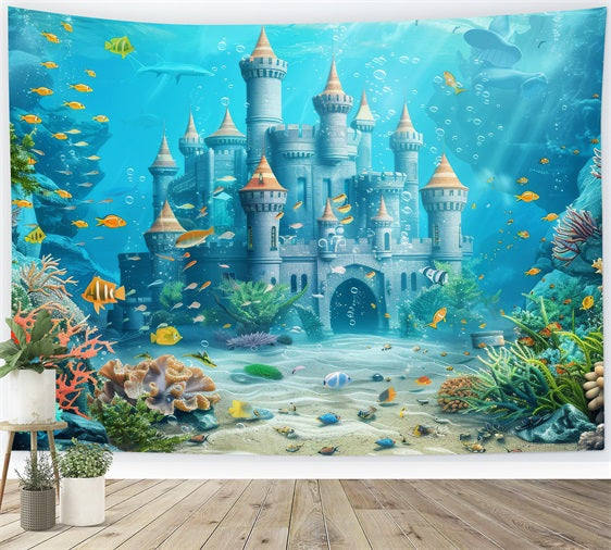 Mermaid Backdrop Diy Majestic Underwater Castle Fish Backdrop BRP12-75