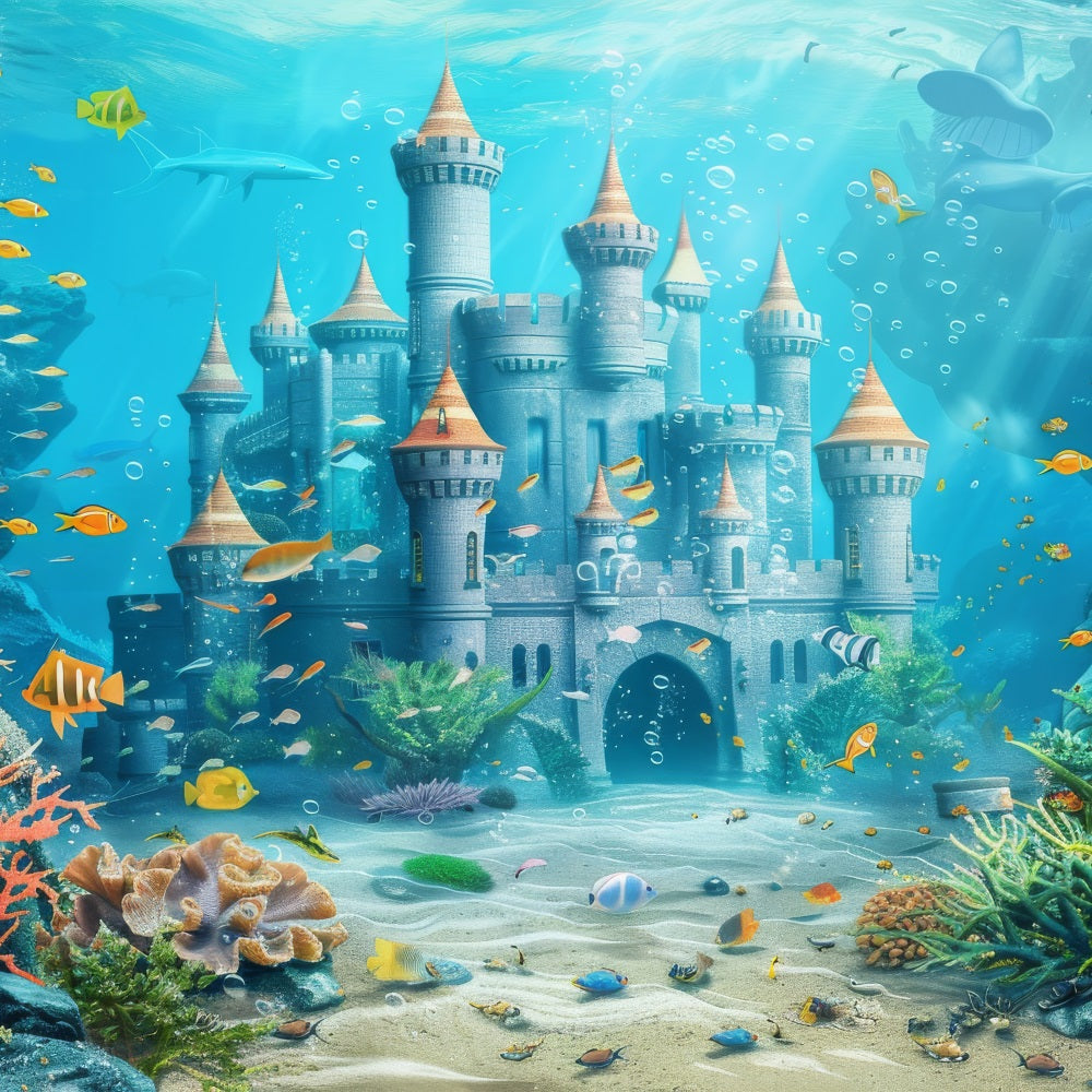 Mermaid Backdrop Diy Majestic Underwater Castle Fish Backdrop BRP12-75