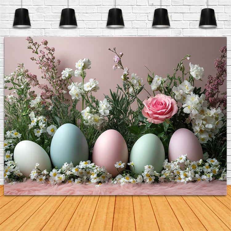 Easter Backdrop Backdrops Pastel Blossoms Egg Row Backdrop BRP12-750