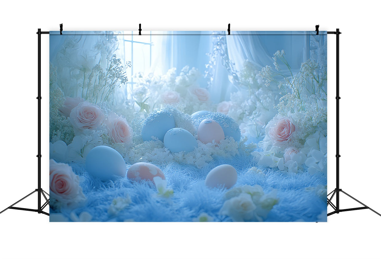 Backdrop Easter Blue Blossoms Eggs Window Backdrop BRP12-752