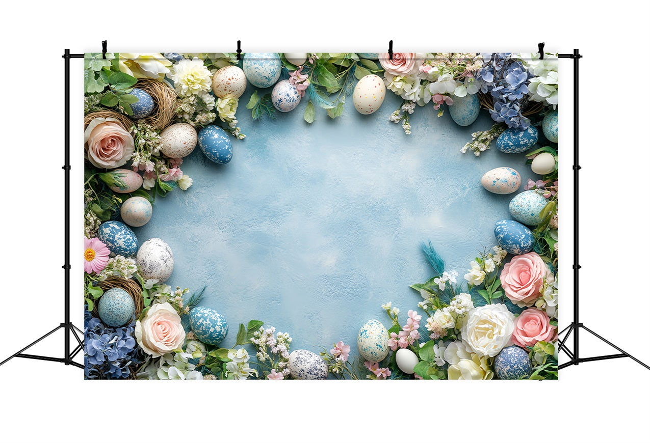 Photography Easter Backdrop Spring Blue Egg Floral Backdrop BRP12-753