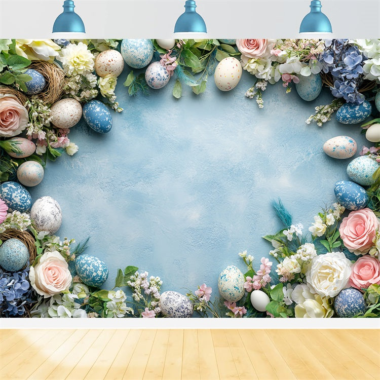 Photography Easter Backdrop Spring Blue Egg Floral Backdrop BRP12-753