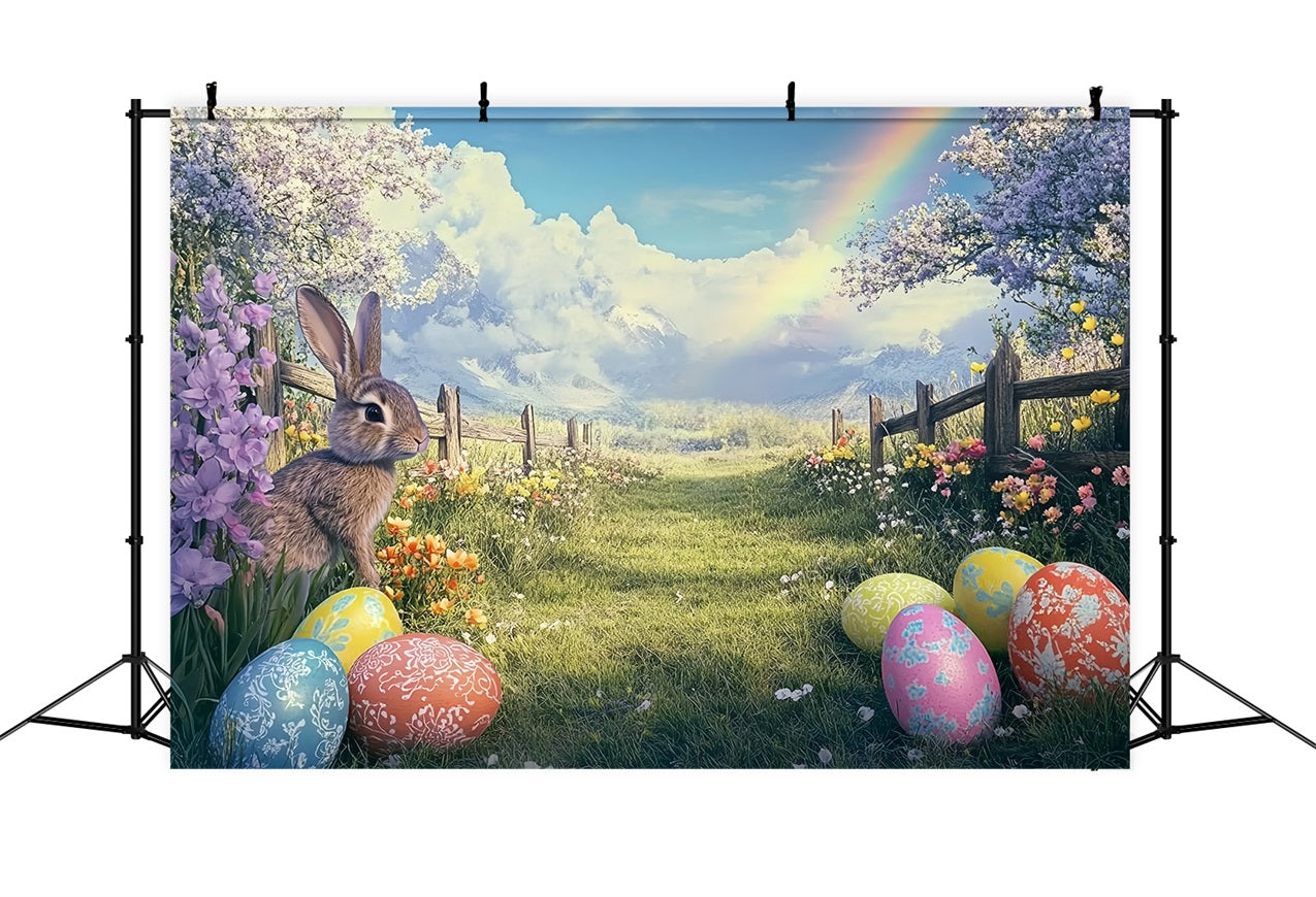 Easter Bunny Photo Backdrop Springtime Rainbow Egg Field Backdrop BRP12-754