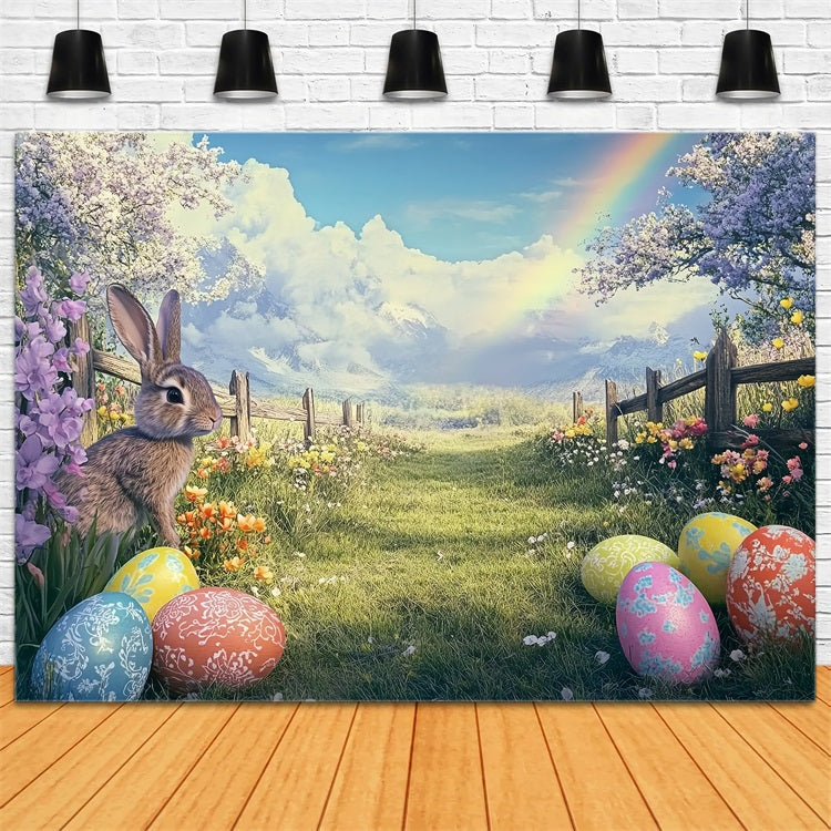 Easter Bunny Photo Backdrop Springtime Rainbow Egg Field Backdrop BRP12-754