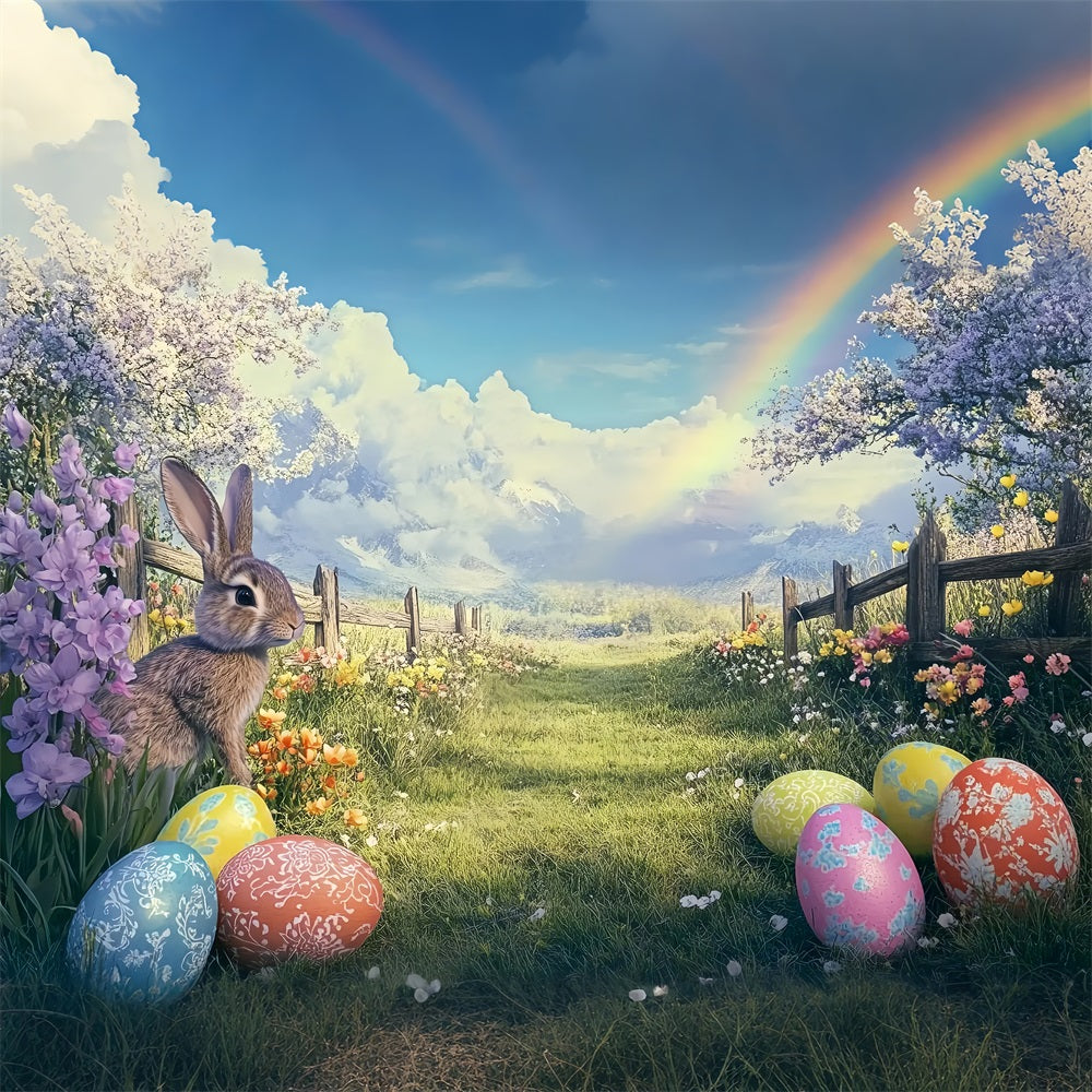 Easter Bunny Photo Backdrop Springtime Rainbow Egg Field Backdrop BRP12-754