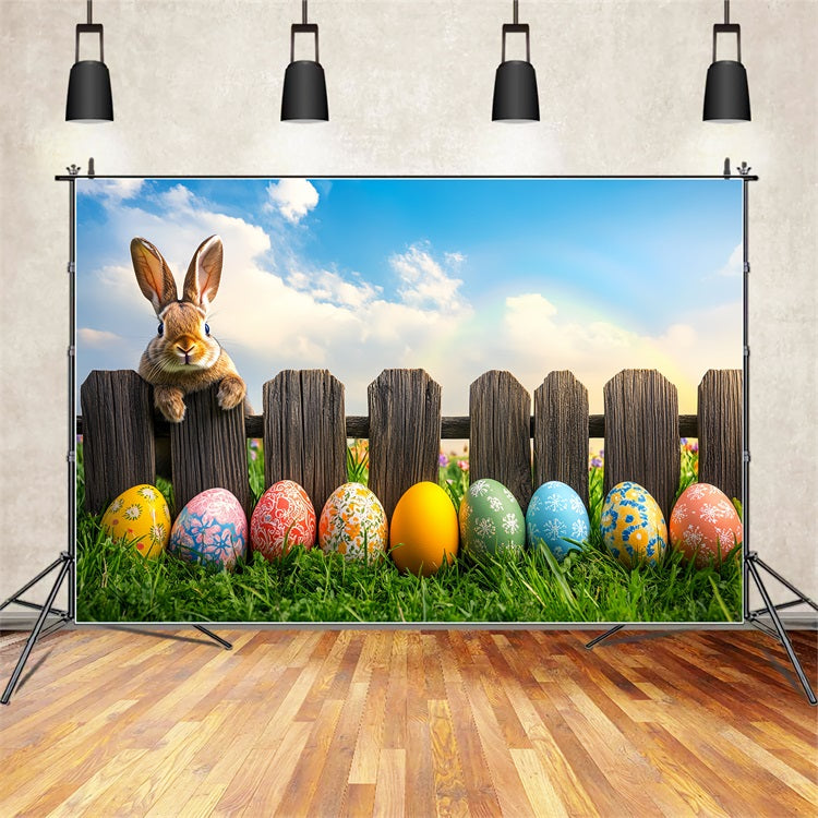 Easter Photoshoot Backdrop Wooden Fence Bunny Egg Backdrop BRP12-756