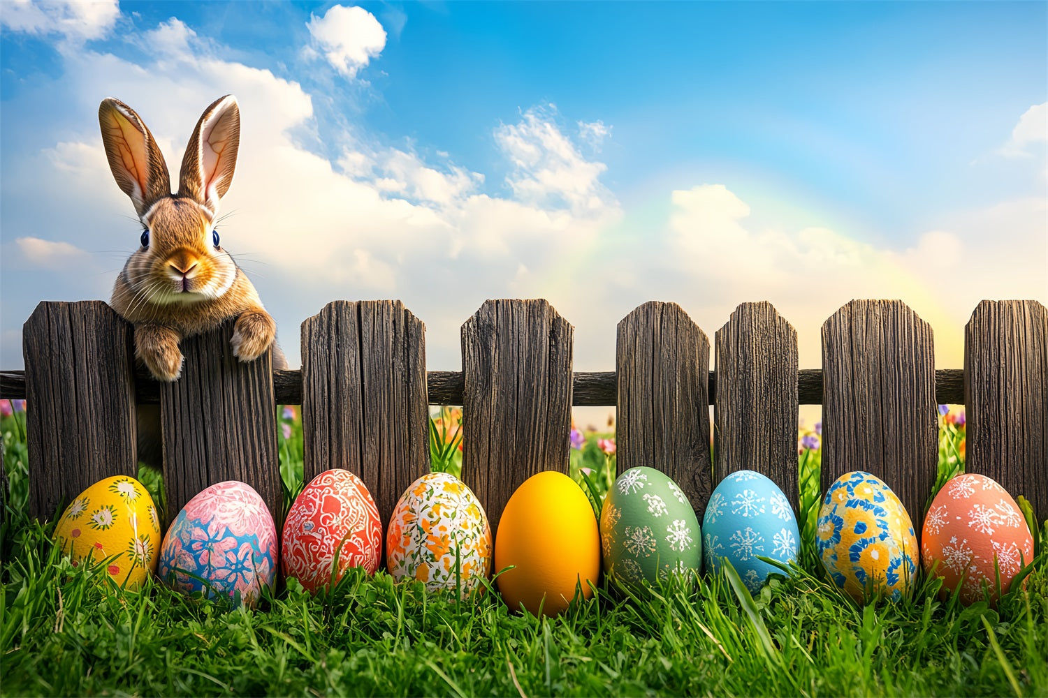 Easter Photoshoot Backdrop Wooden Fence Bunny Egg Backdrop BRP12-756