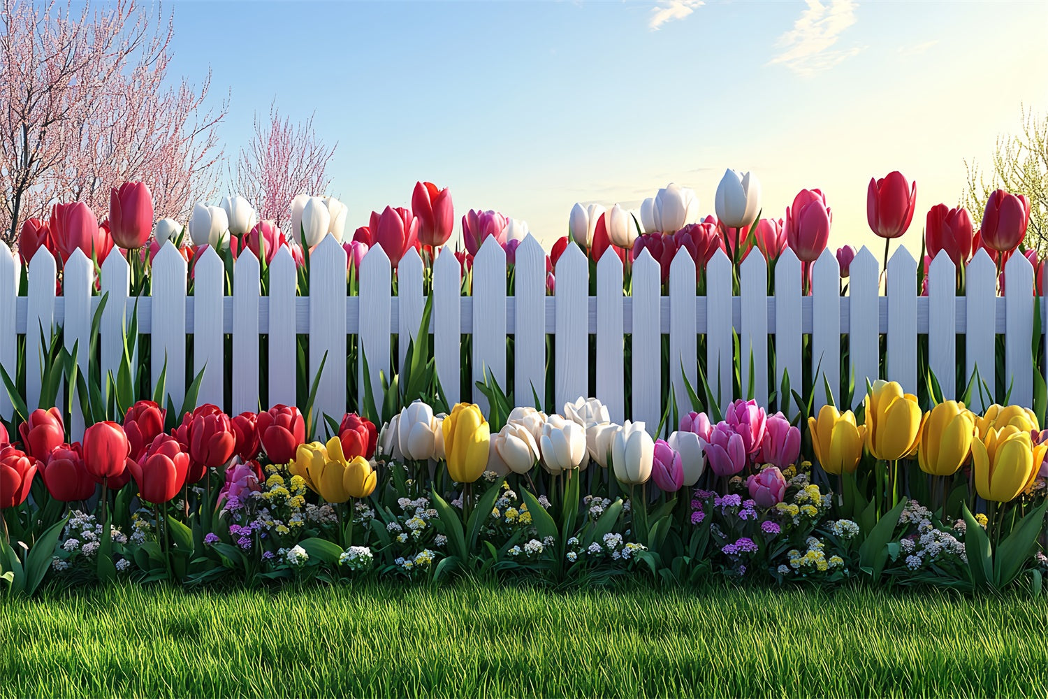 Photography Backdrop Easter White Fence Tulip Garden Backdrop BRP12-758