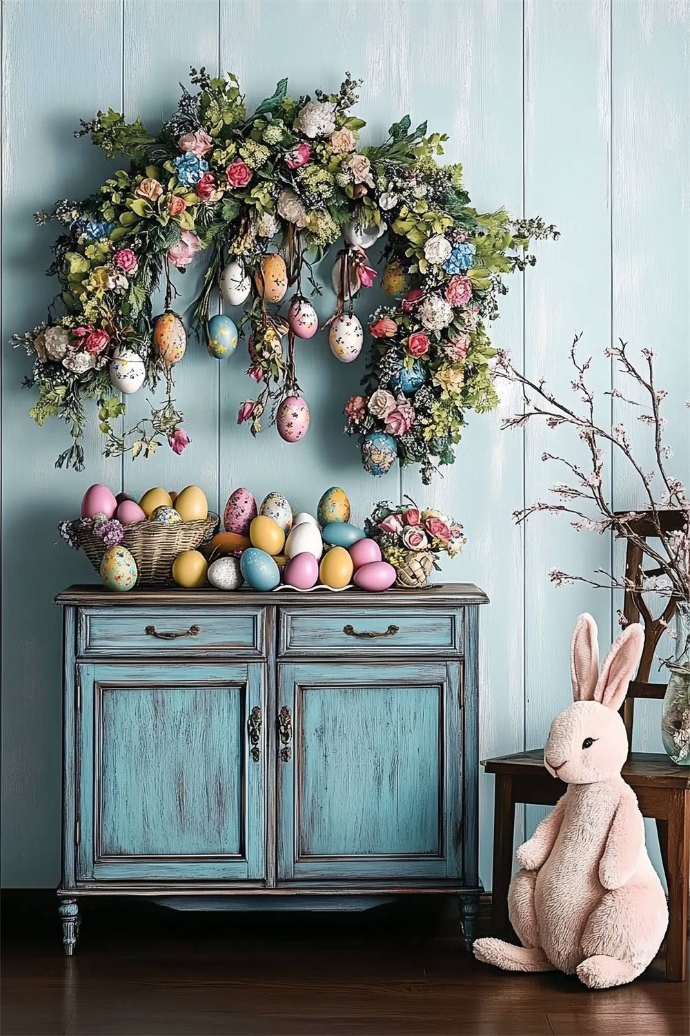 Backdrop For Easter Cabinet Egg Floral Wreath Backdrop BRP12-759