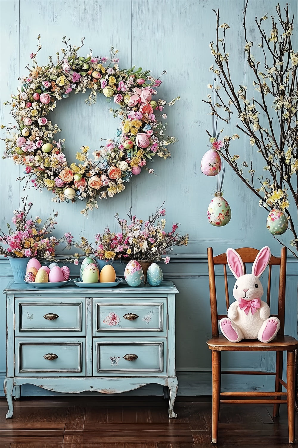 Easter Backdrops Ideas Wreath Bunny Eggs Backdrop BRP12-760