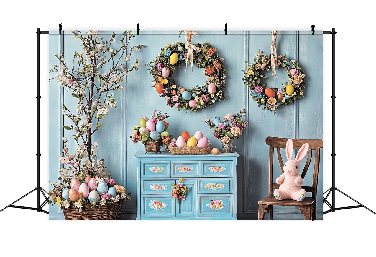 Happy Easter Backdrops Egg Wreath Floral Charm Backdrop BRP12-761