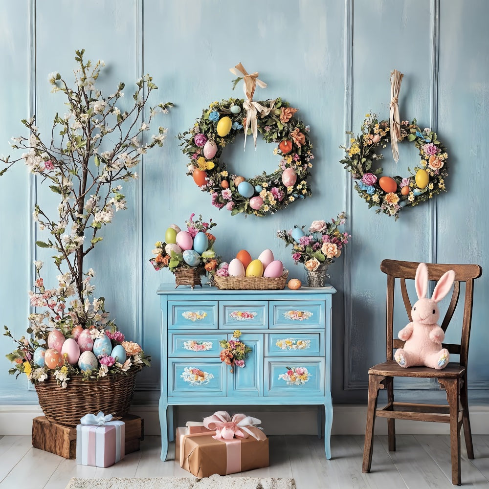 Happy Easter Backdrops Egg Wreath Floral Charm Backdrop BRP12-761