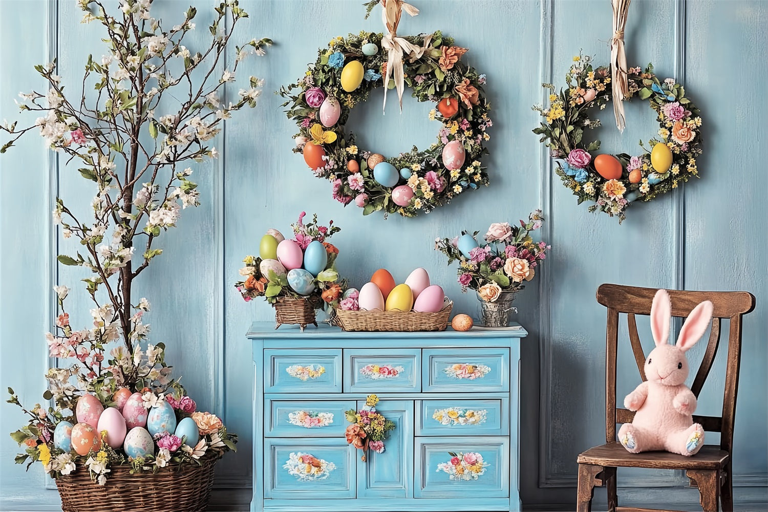 Happy Easter Backdrops Egg Wreath Floral Charm Backdrop BRP12-761