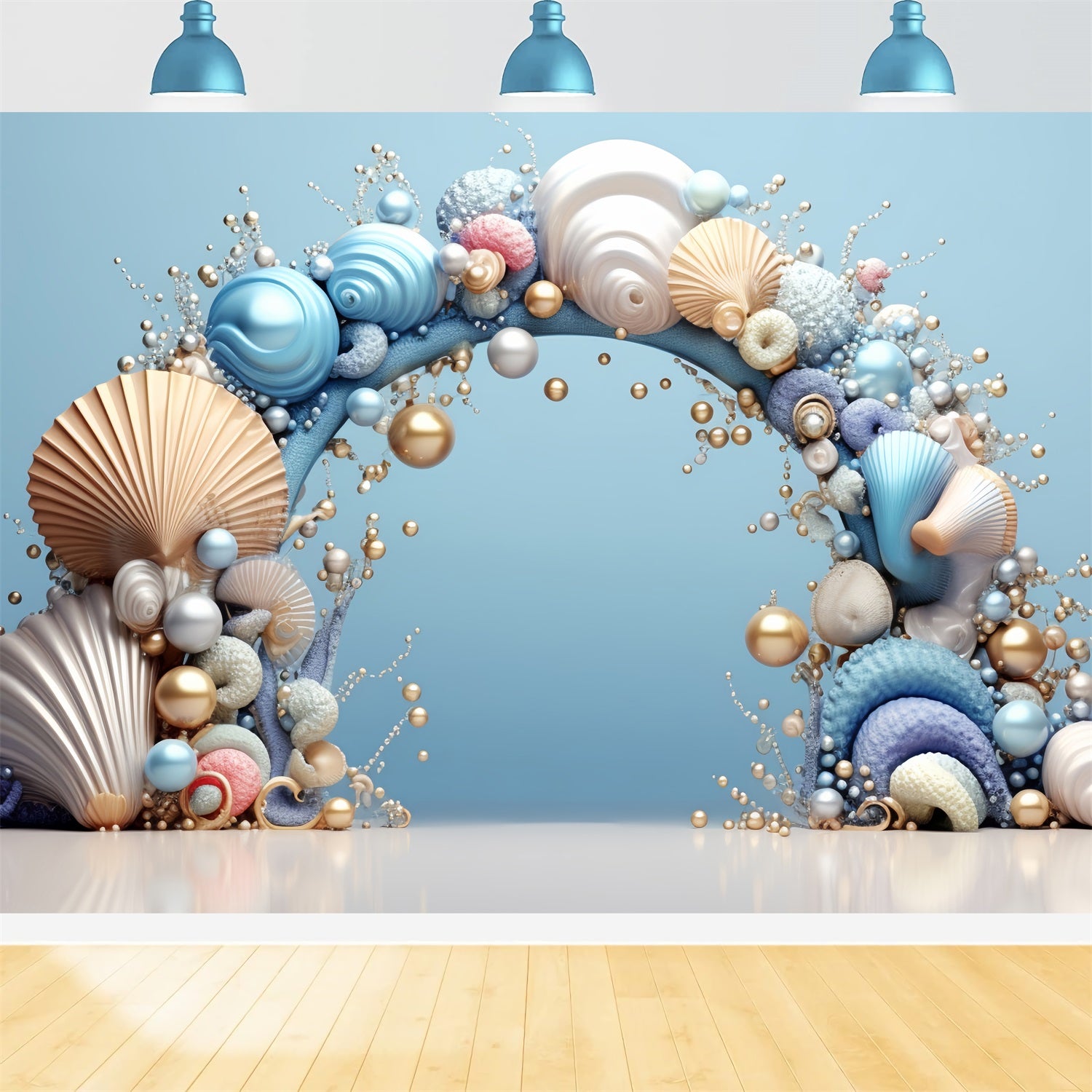 Mermaid Birthday Backdrop Elegant Seashell Archway Decor Backdrop BRP12-77