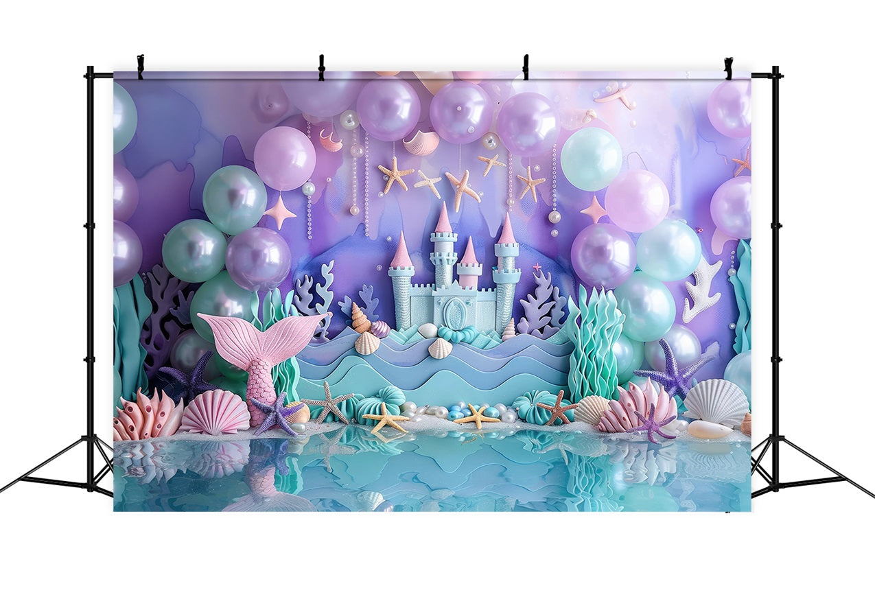 Mermaid Backdrops Purple Balloon Castle Party Backdrop BRP12-78