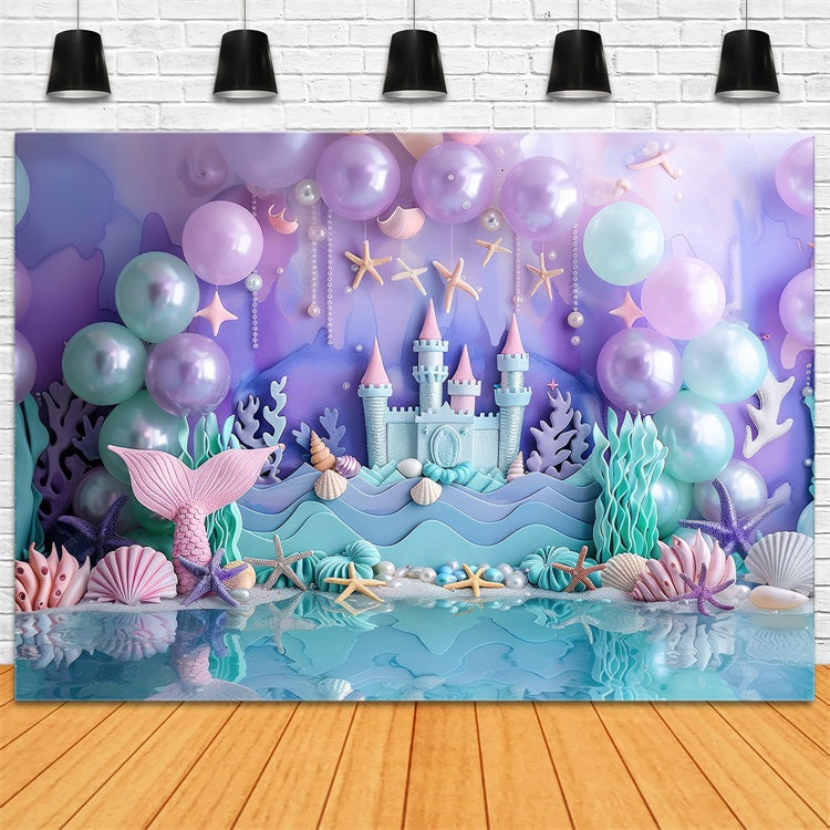 Mermaid Backdrops Purple Balloon Castle Party Backdrop BRP12-78