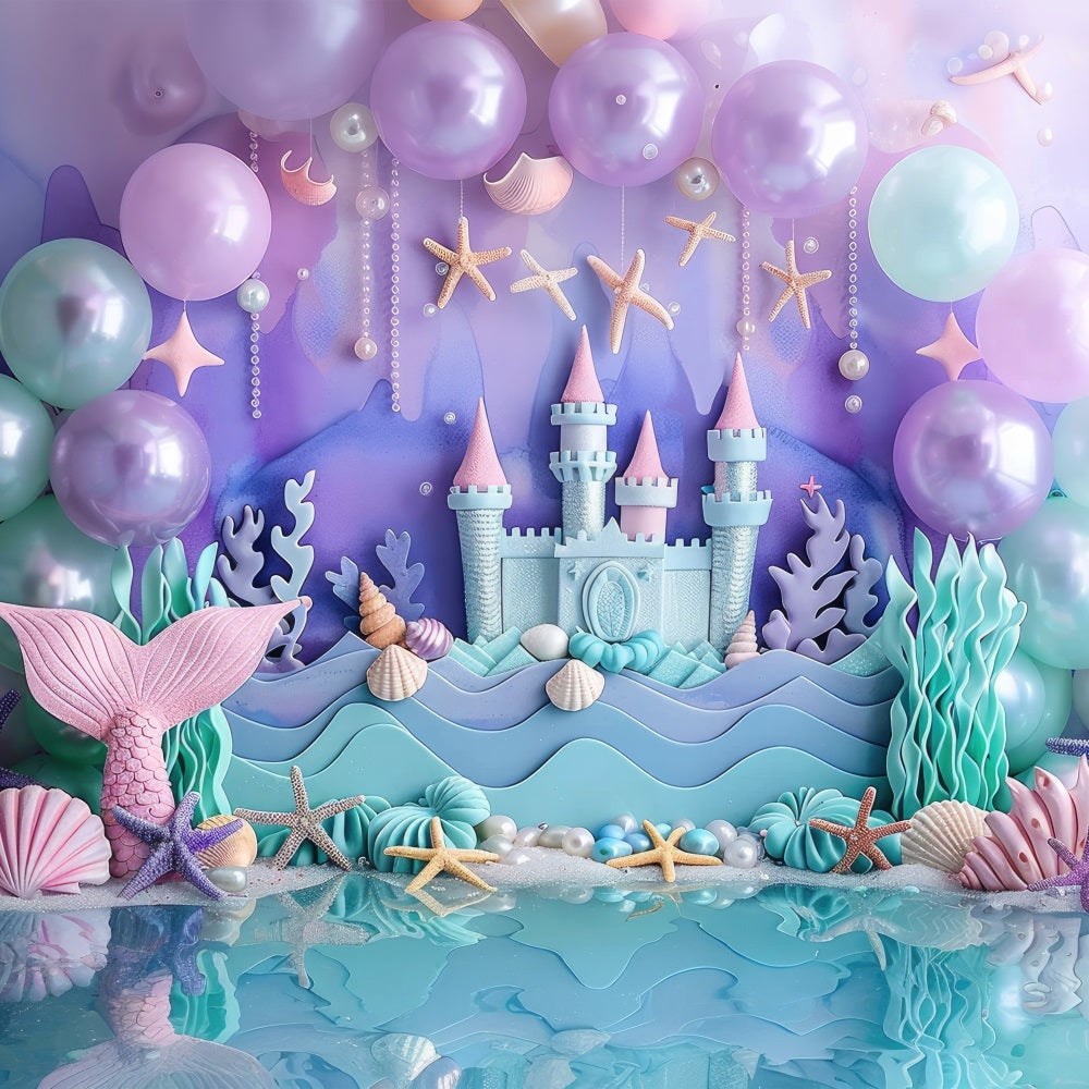 Mermaid Backdrops Purple Balloon Castle Party Backdrop BRP12-78