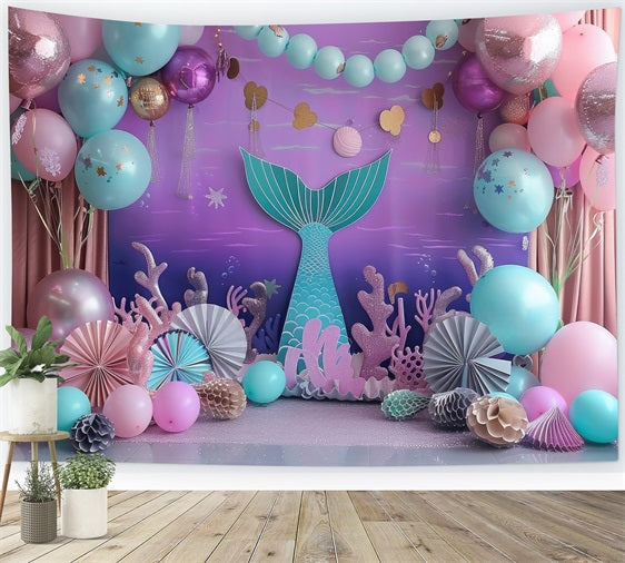 Mermaid Party Backdrop Fantasy Balloon Decor Backdrop BRP12-79