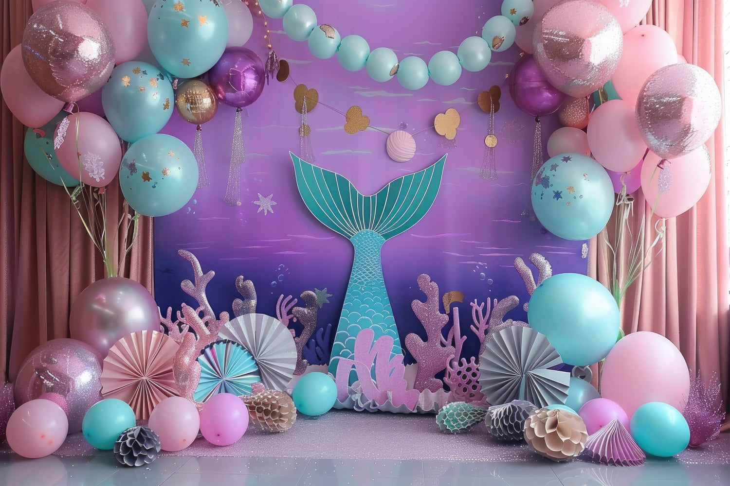 Mermaid Party Backdrop Fantasy Balloon Decor Backdrop BRP12-79