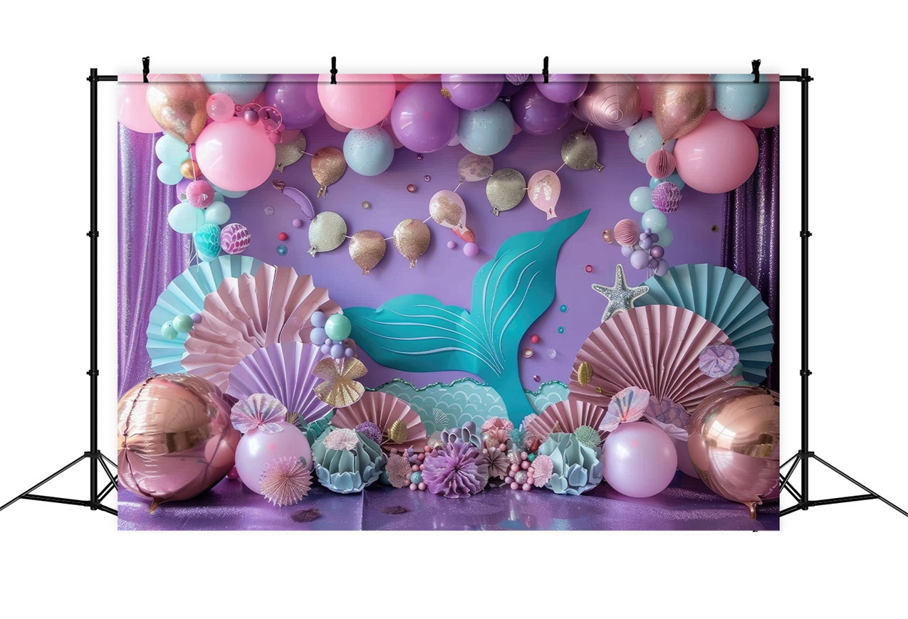 Mermaid Birthday Party Backdrop Oceanic Party Balloon Backdrop BRP12-80