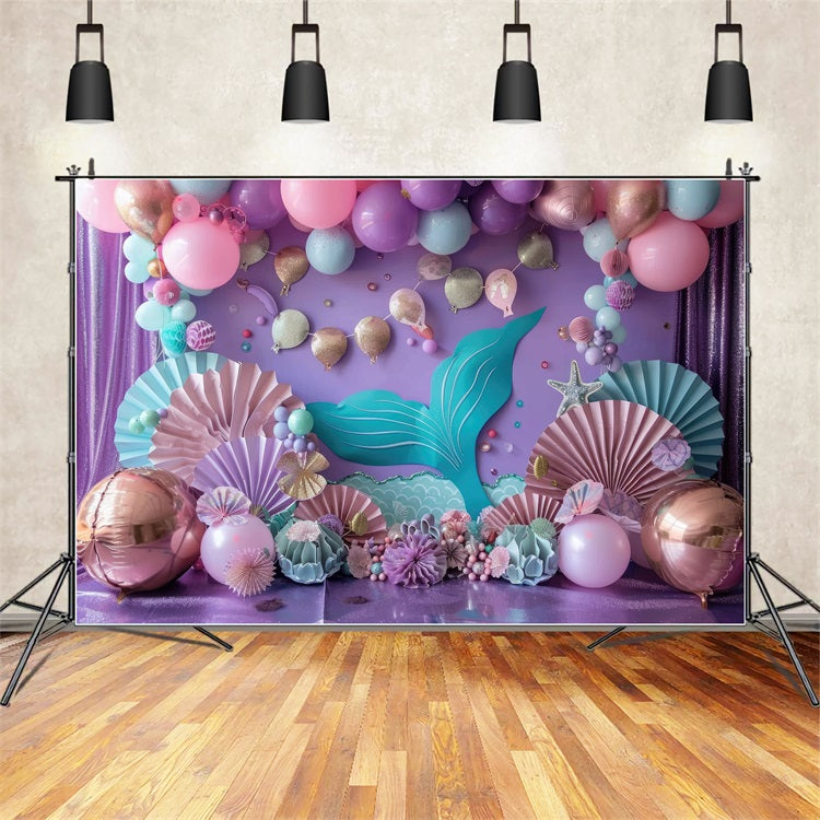 Mermaid Birthday Party Backdrop Oceanic Party Balloon Backdrop BRP12-80