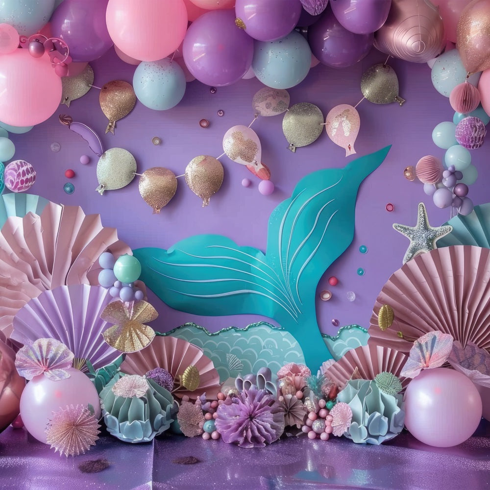 Mermaid Birthday Party Backdrop Oceanic Party Balloon Backdrop BRP12-80