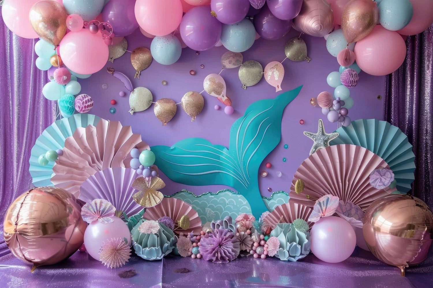 Mermaid Birthday Party Backdrop Oceanic Party Balloon Backdrop BRP12-80