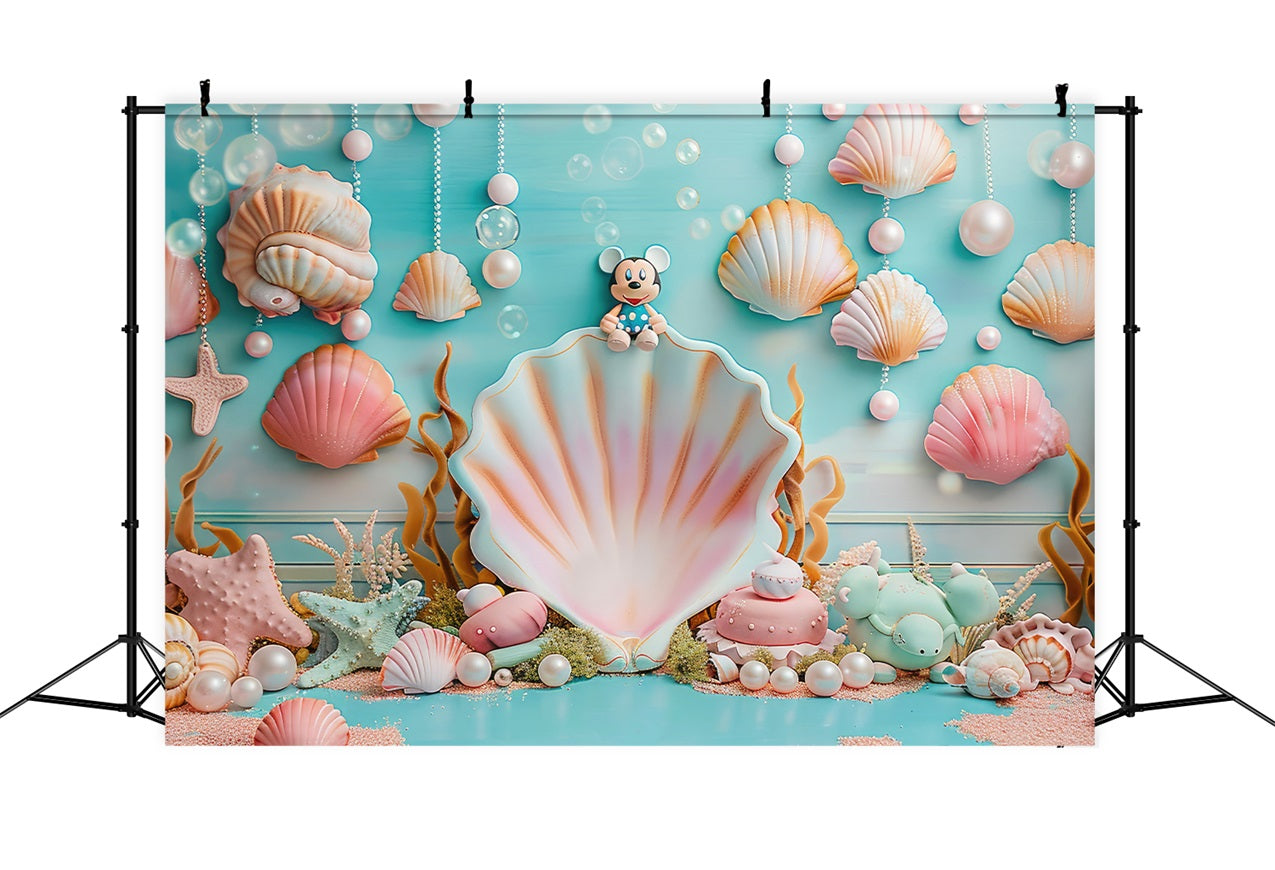 Mermaid Party Backdrop Oceanic Mickey Seashell Decor Backdrop BRP12-81