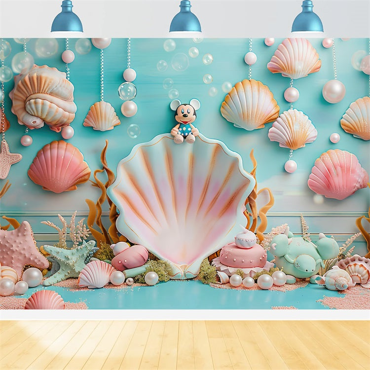 Mermaid Party Backdrop Oceanic Mickey Seashell Decor Backdrop BRP12-81