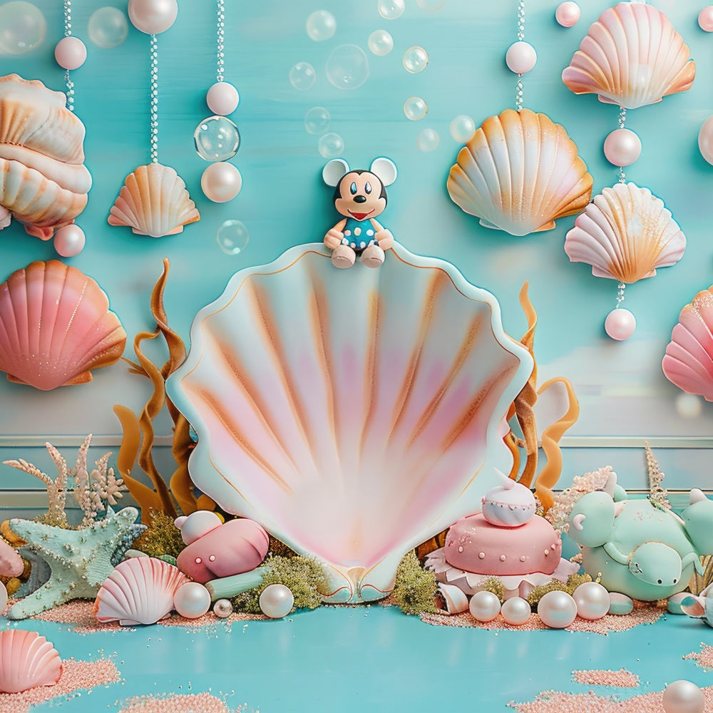 Mermaid Party Backdrop Oceanic Mickey Seashell Decor Backdrop BRP12-81