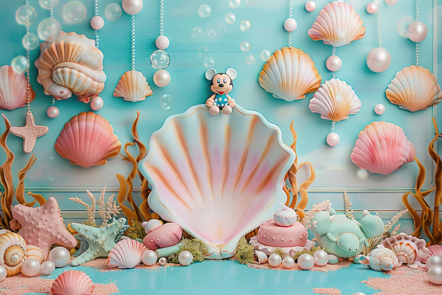 Mermaid Party Backdrop Oceanic Mickey Seashell Decor Backdrop BRP12-81