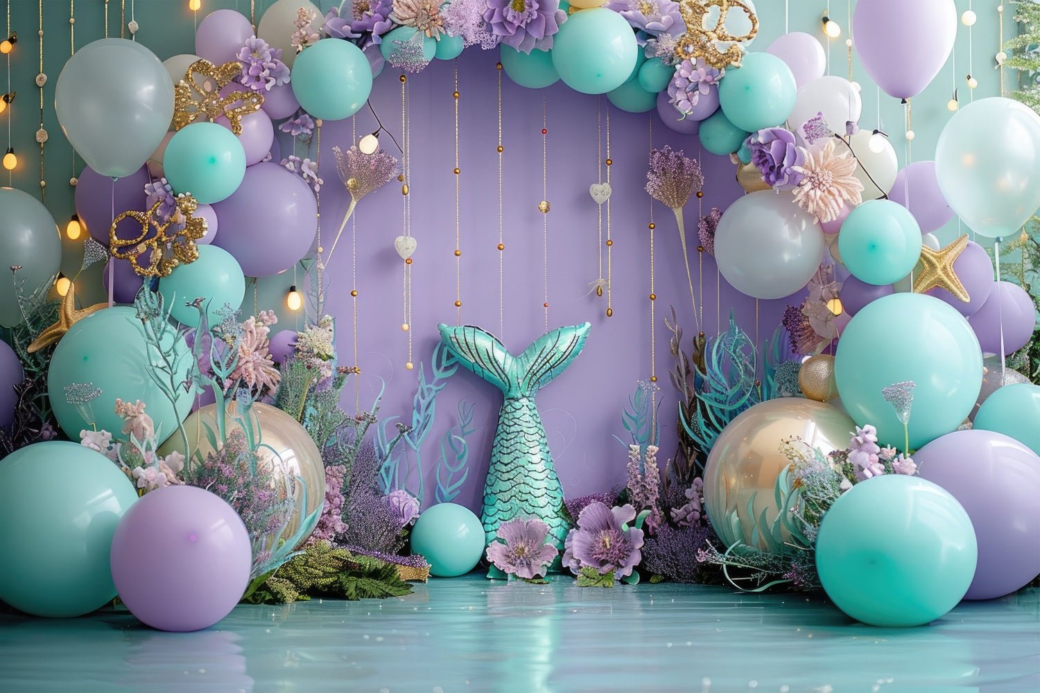 Mermaid Theme Backdrop Ocean Party Arch Balloon Backdrop BRP12-82