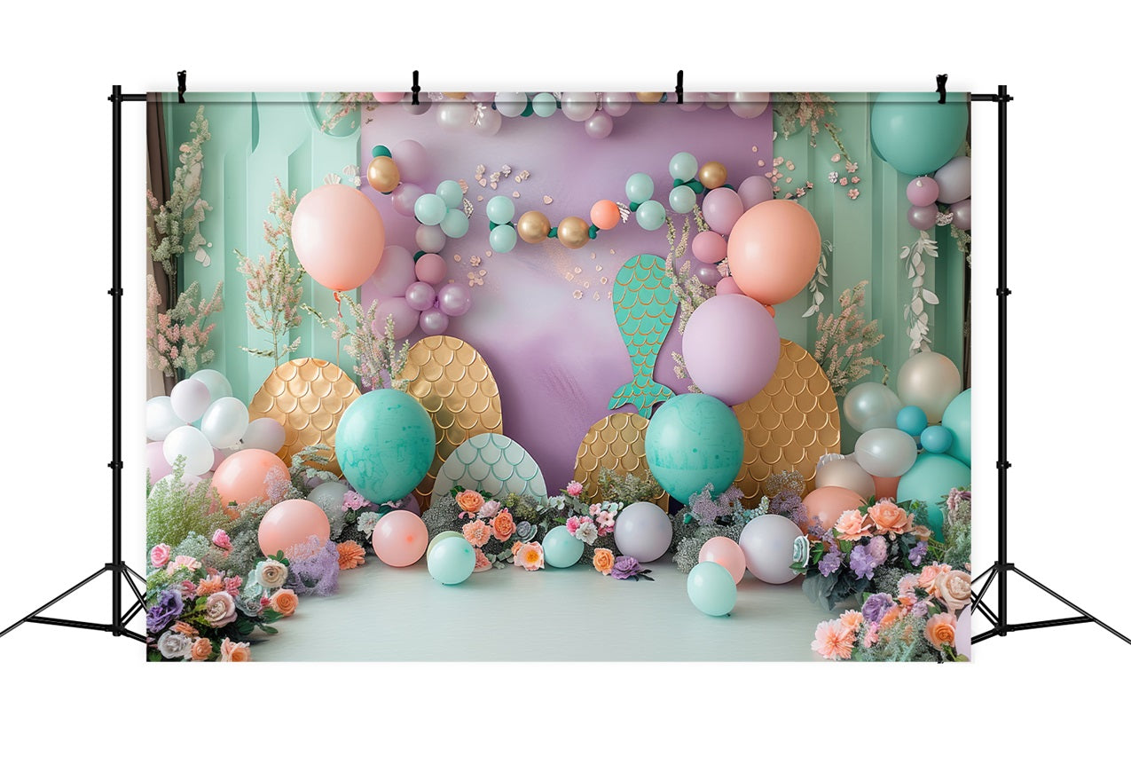 Mermaid Party Backdrops Oceanic Fantasy Balloon Flower Backdrop BRP12-83