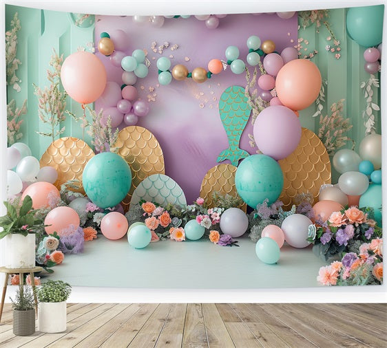 Mermaid Party Backdrops Oceanic Fantasy Balloon Flower Backdrop BRP12-83