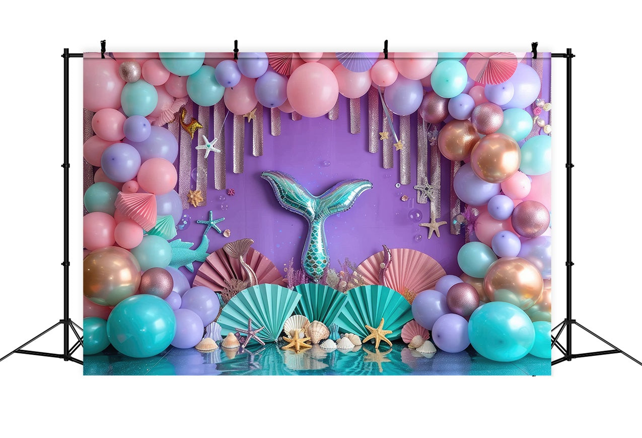 Little Mermaid Backdrop Colorful Balloons Arch Starfish Backdrop BRP12-85