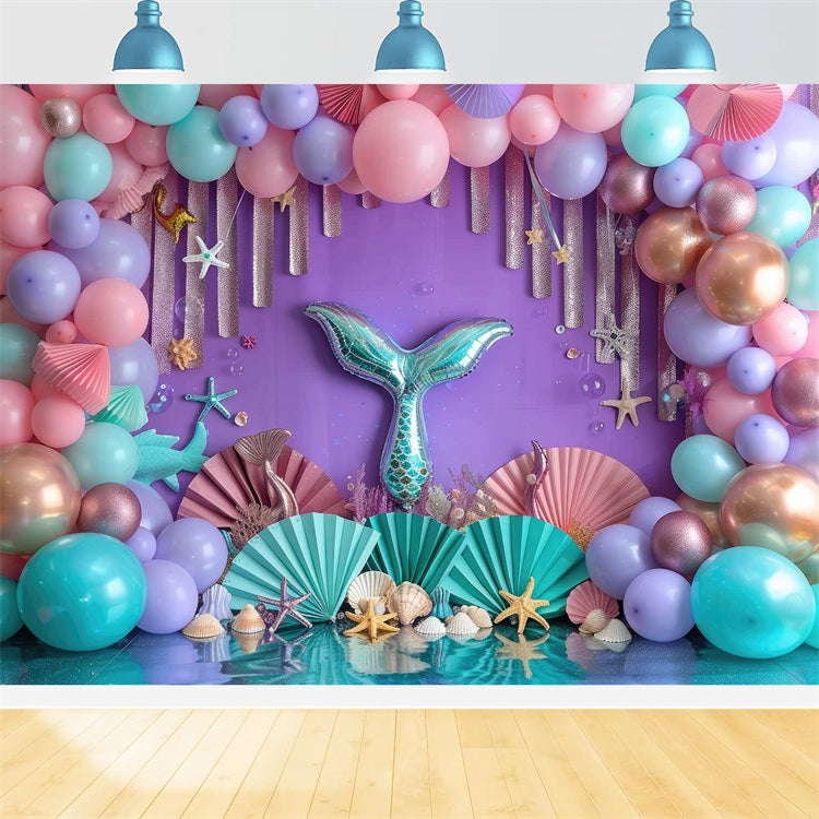 Little Mermaid Backdrop Colorful Balloons Arch Starfish Backdrop BRP12-85