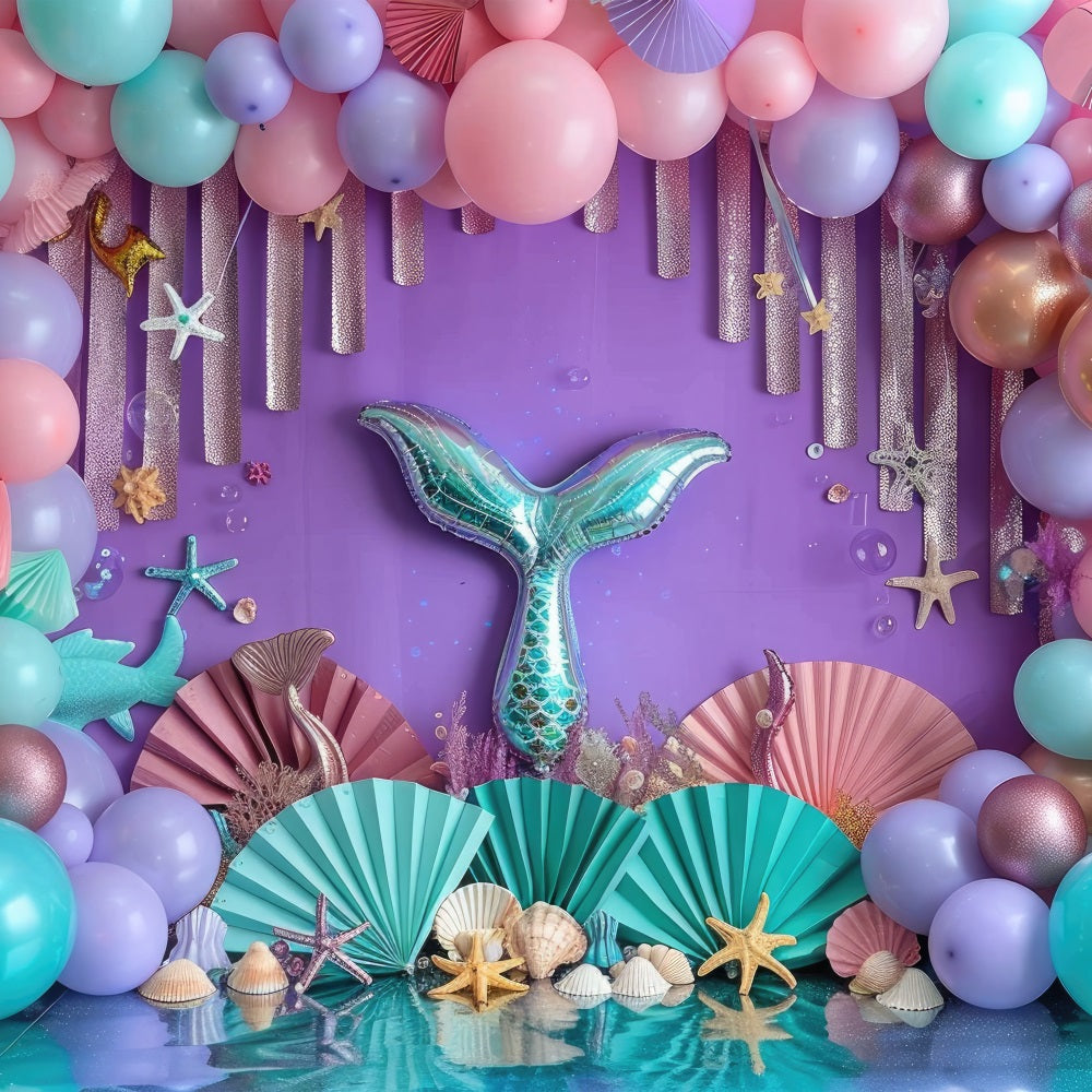 Little Mermaid Backdrop Colorful Balloons Arch Starfish Backdrop BRP12-85