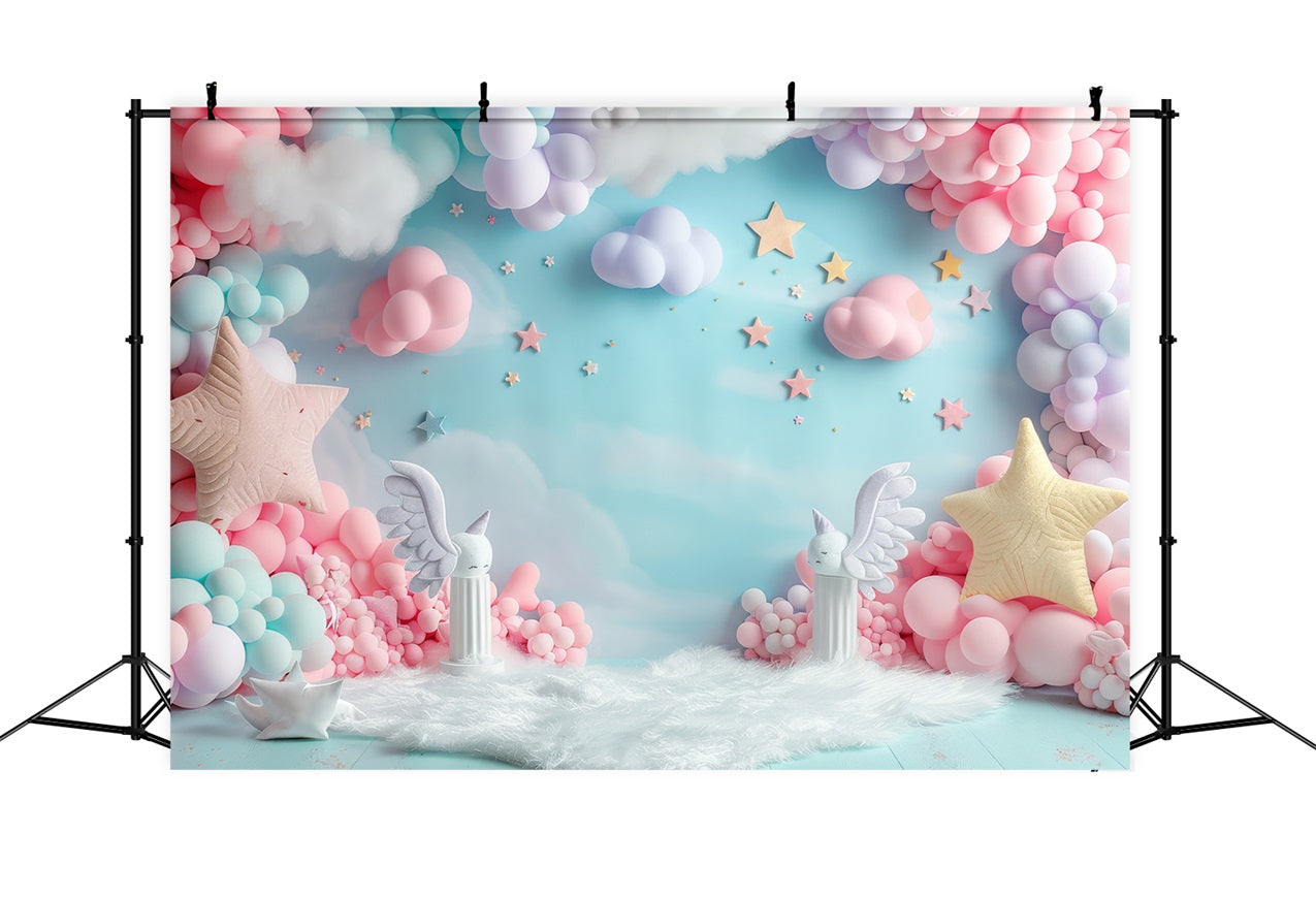 Mermaid Photo Backdrop Dreamy Cloud Pink Balloon Set Backdrop BRP12-86