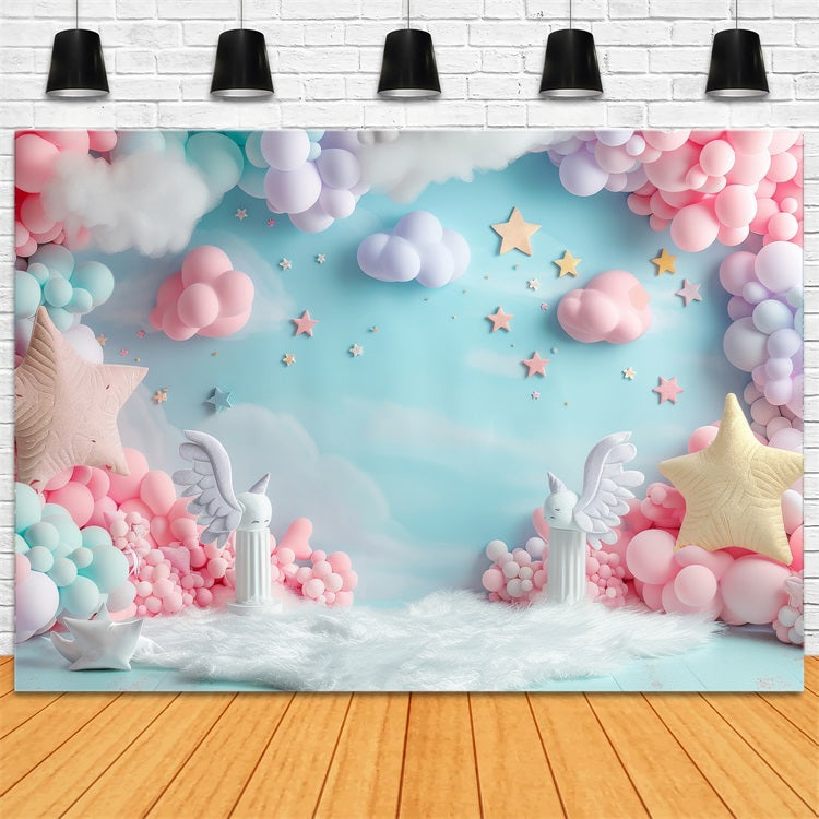 Mermaid Photo Backdrop Dreamy Cloud Pink Balloon Set Backdrop BRP12-86