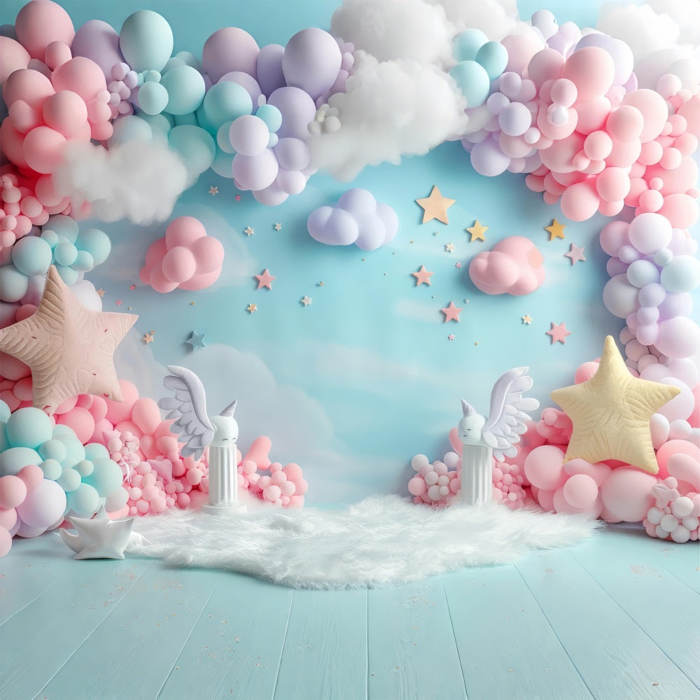 Mermaid Photo Backdrop Dreamy Cloud Pink Balloon Set Backdrop BRP12-86