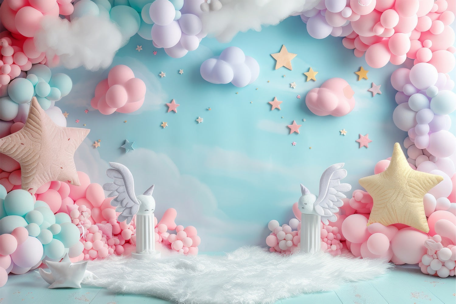 Mermaid Photo Backdrop Dreamy Cloud Pink Balloon Set Backdrop BRP12-86