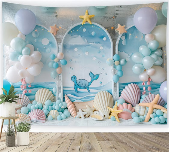 Mermaid Party Backdrop Sea Creature Balloon Arch Decor Backdrop BRP12-87