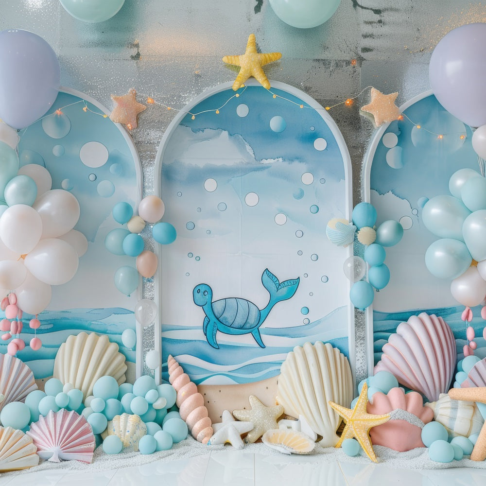 Mermaid Party Backdrop Sea Creature Balloon Arch Decor Backdrop BRP12-87