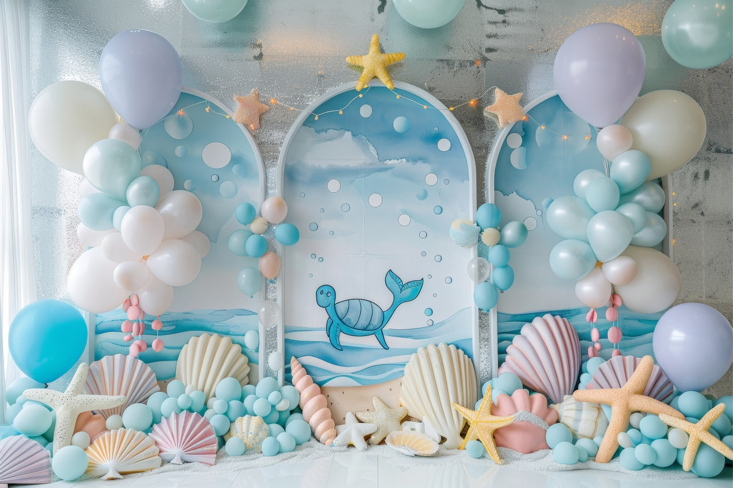 Mermaid Party Backdrop Sea Creature Balloon Arch Decor Backdrop BRP12-87