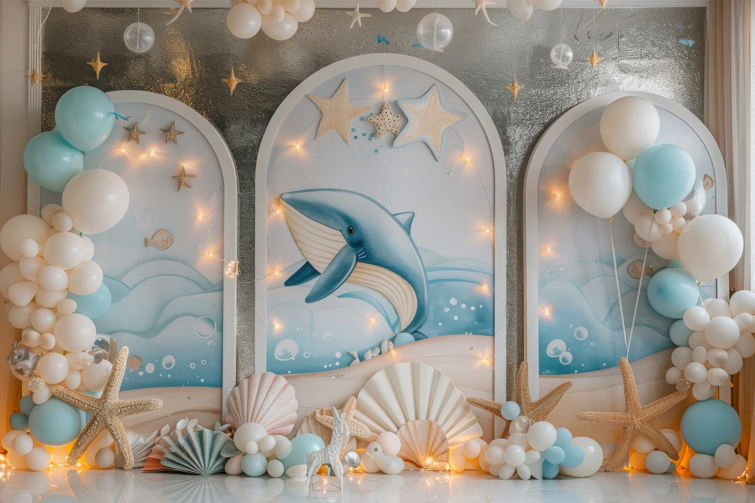 Mermaid Party Backdrops Oceanic Whale Fantasy Balloon Backdrop BRP12-88