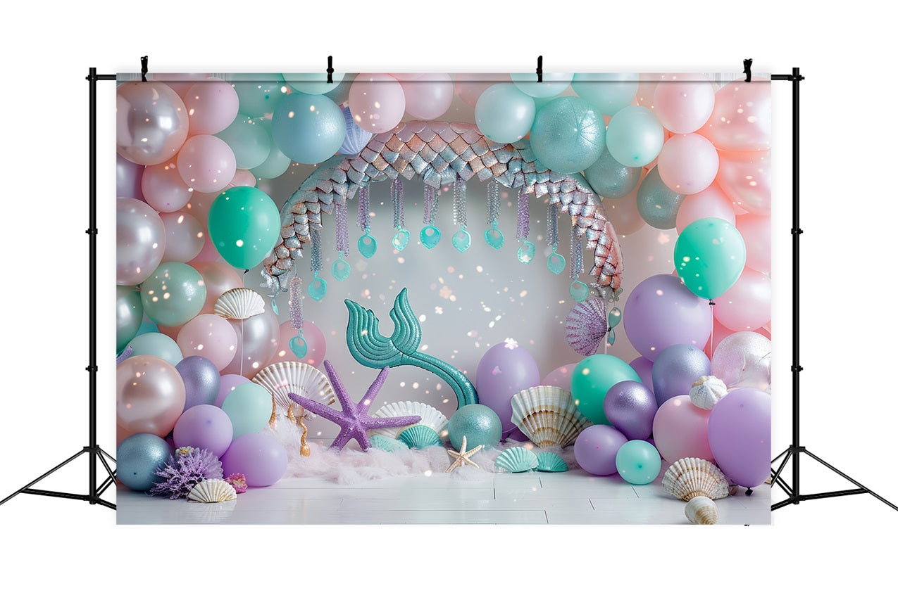 Backdrop Mermaid Theme Underwater Fantasy Pink Balloon Backdrop BRP12-89