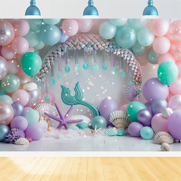 Backdrop Mermaid Theme Underwater Fantasy Pink Balloon Backdrop BRP12-89